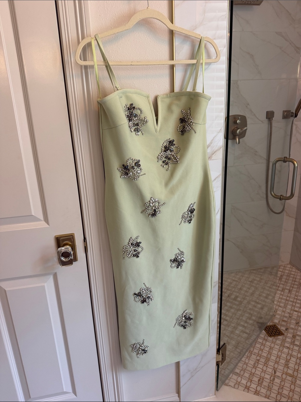 Karen Millen Pale Green Beaded Midi Dress